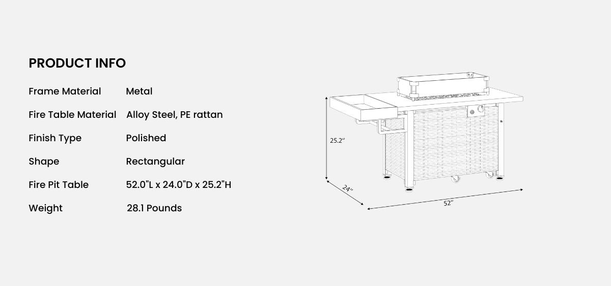 52 fire pit table information