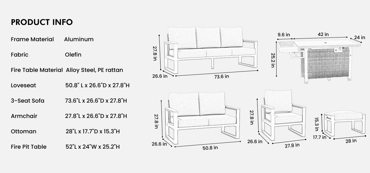 7 Pcs Aluminum Fire table information