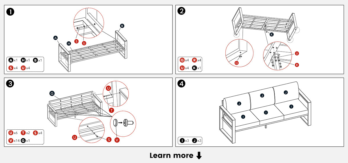 Aluminum Outdoor 3-Seat sofa install