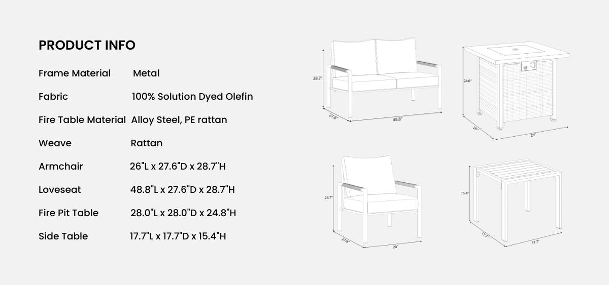 metal loveseat fire pit table information