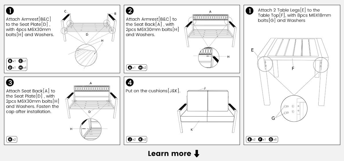 metal loveseat table install