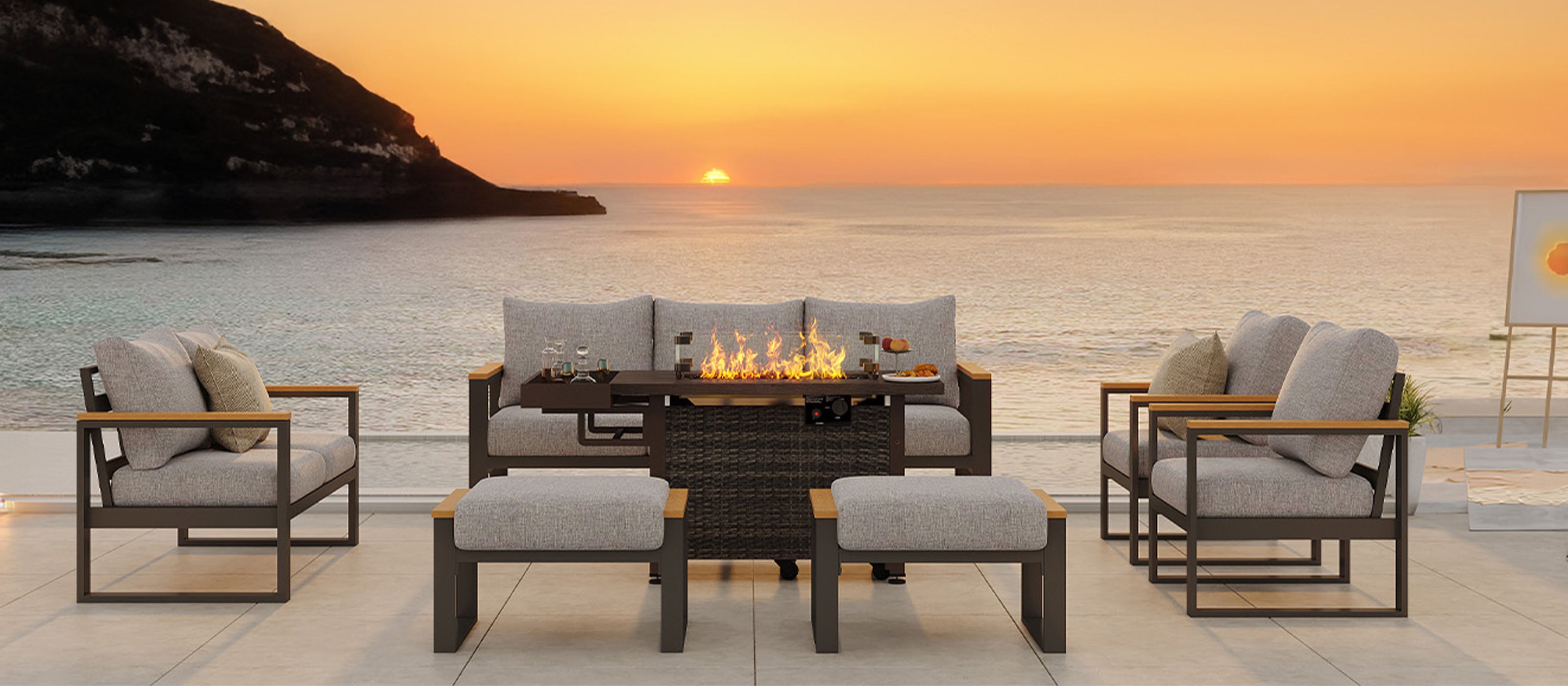 Aluminum Outdoor Conversation Set Fire Table