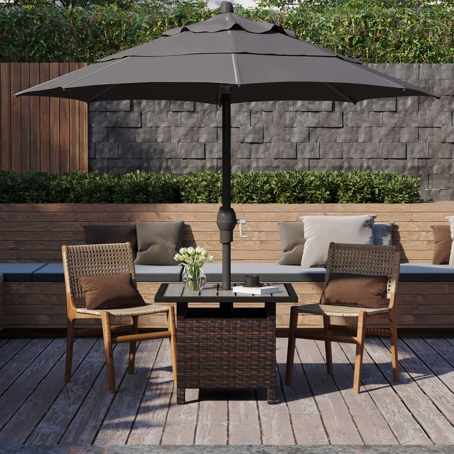 Patio umbrella and discount chairs