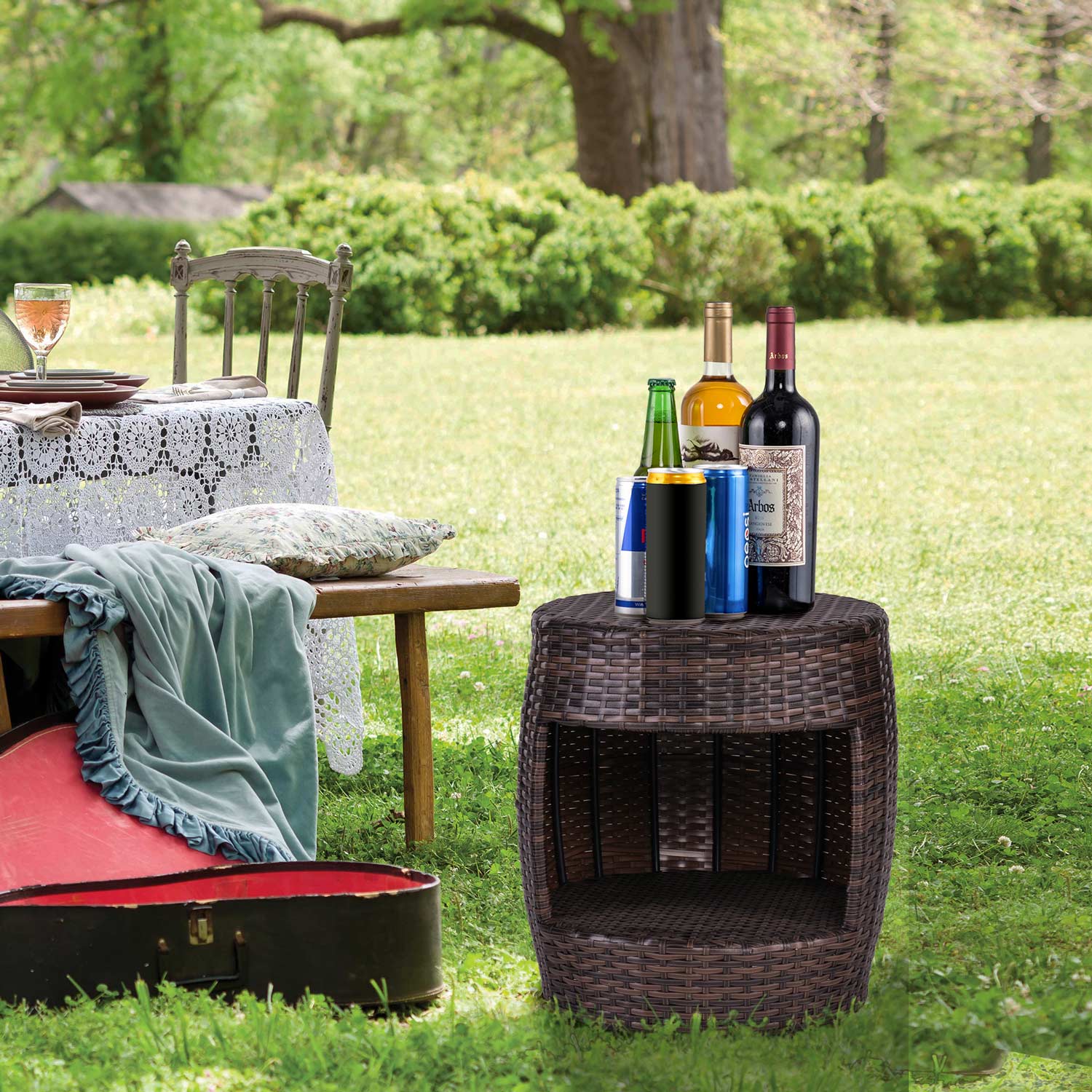 Drum Wicker Side Table