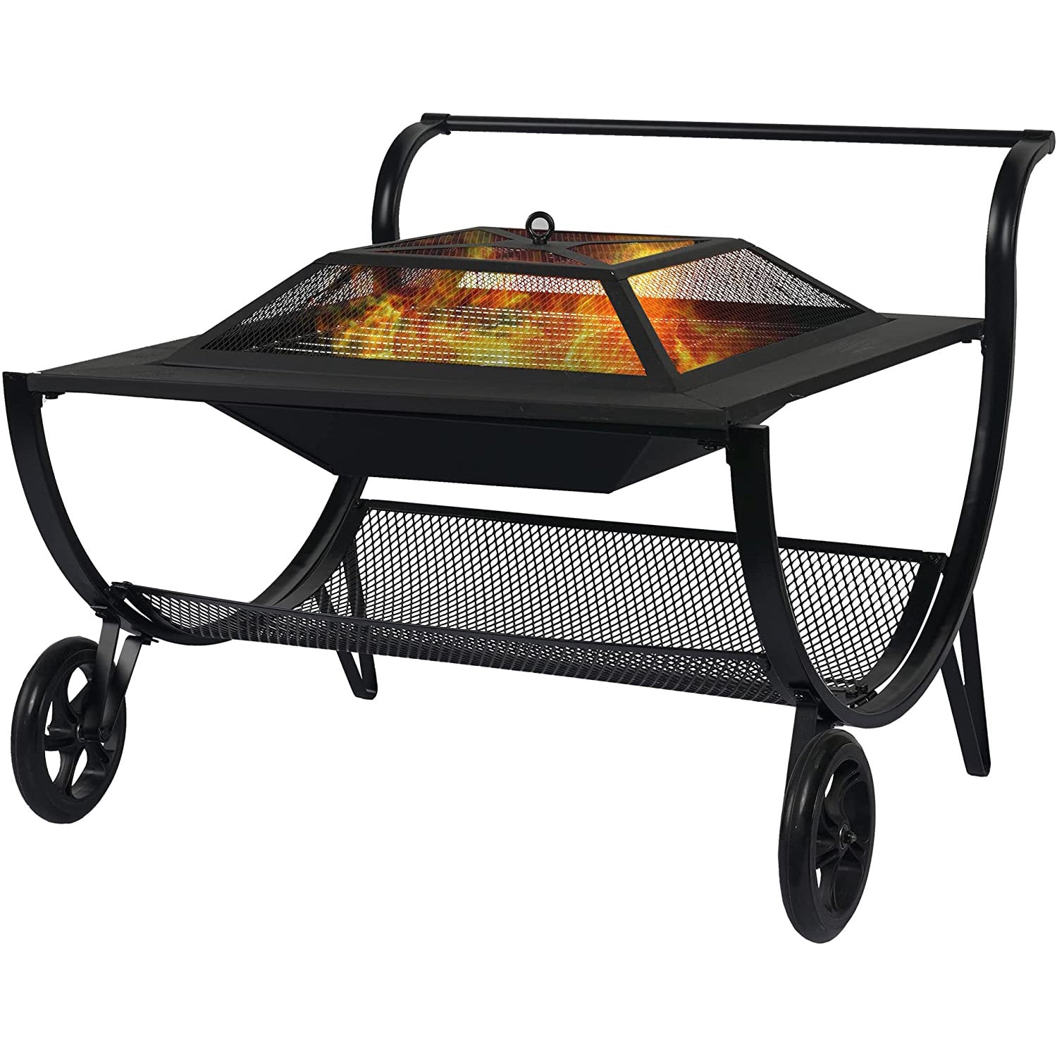 Sundale Outdoor Fire Pits Outdoor Wood Burning Large Fireplace with Wheel