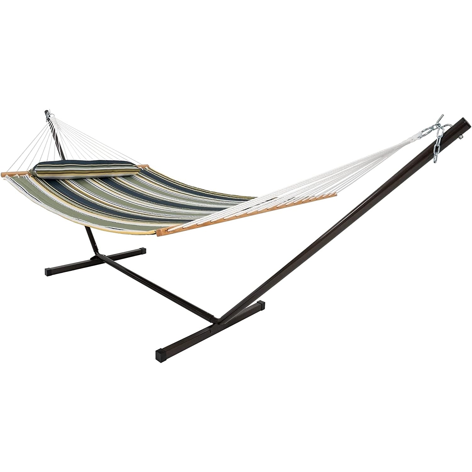 Deluxe Quilted Fabric Hammock with Steel Hammock Stand and Pillow Combo