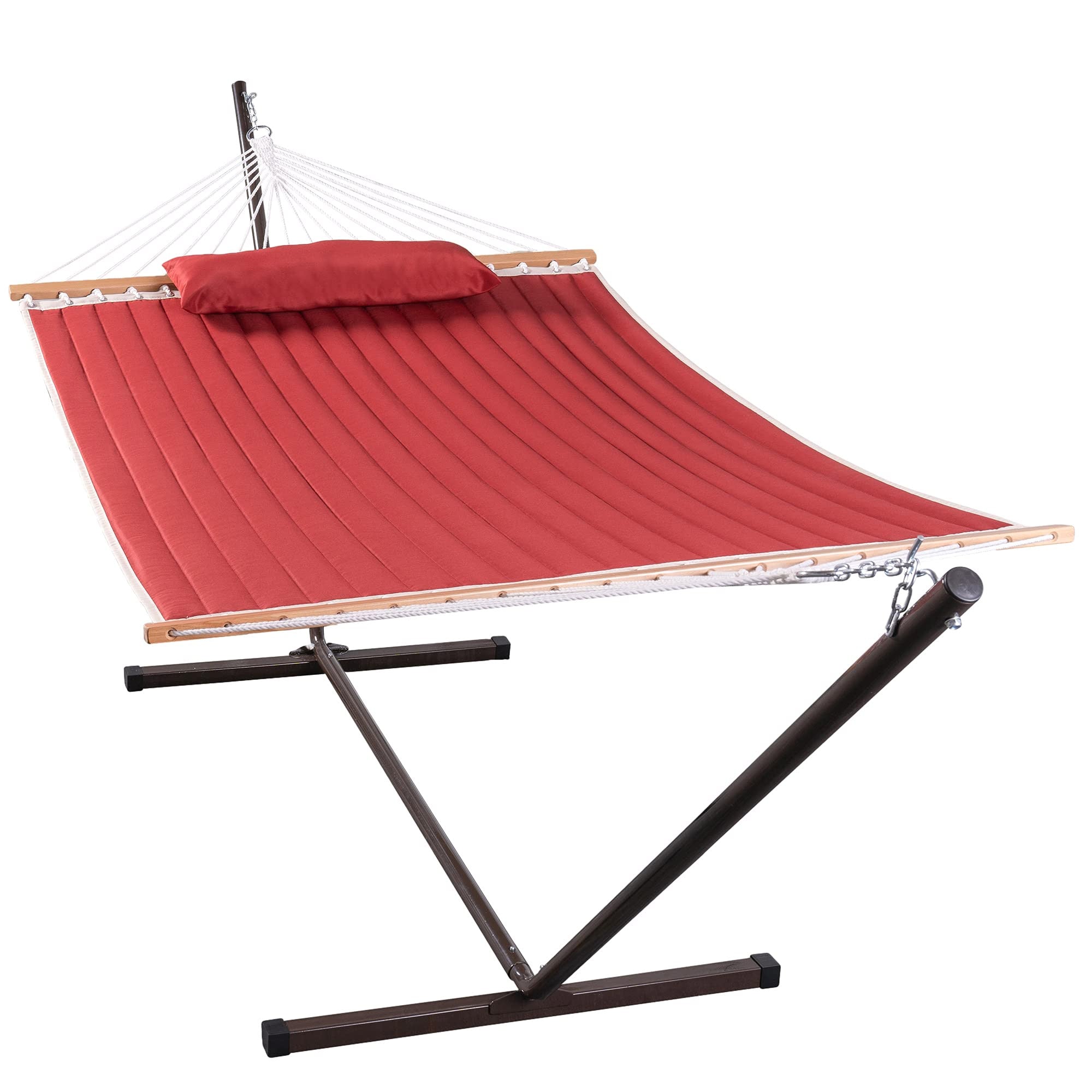 Deluxe Quilted Fabric Hammock with Steel Hammock Stand and Pillow Combo