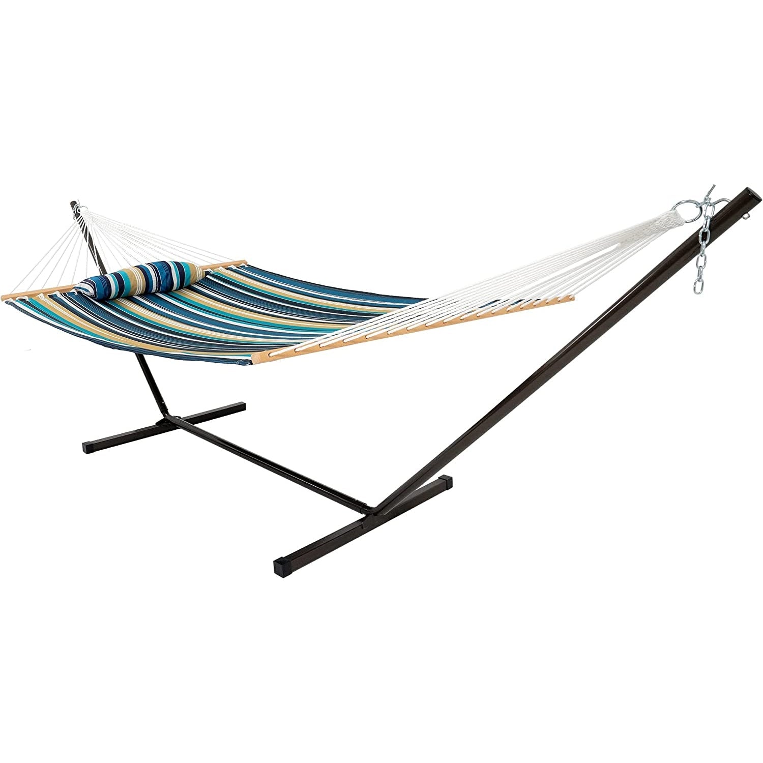 Deluxe Quilted Fabric Hammock with Steel Hammock Stand and Pillow Combo