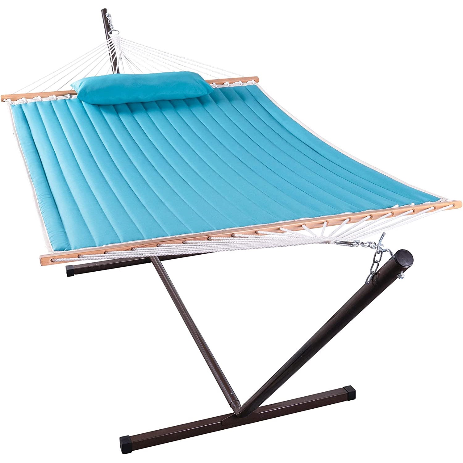 Deluxe Quilted Fabric Hammock with Steel Hammock Stand and Pillow Combo