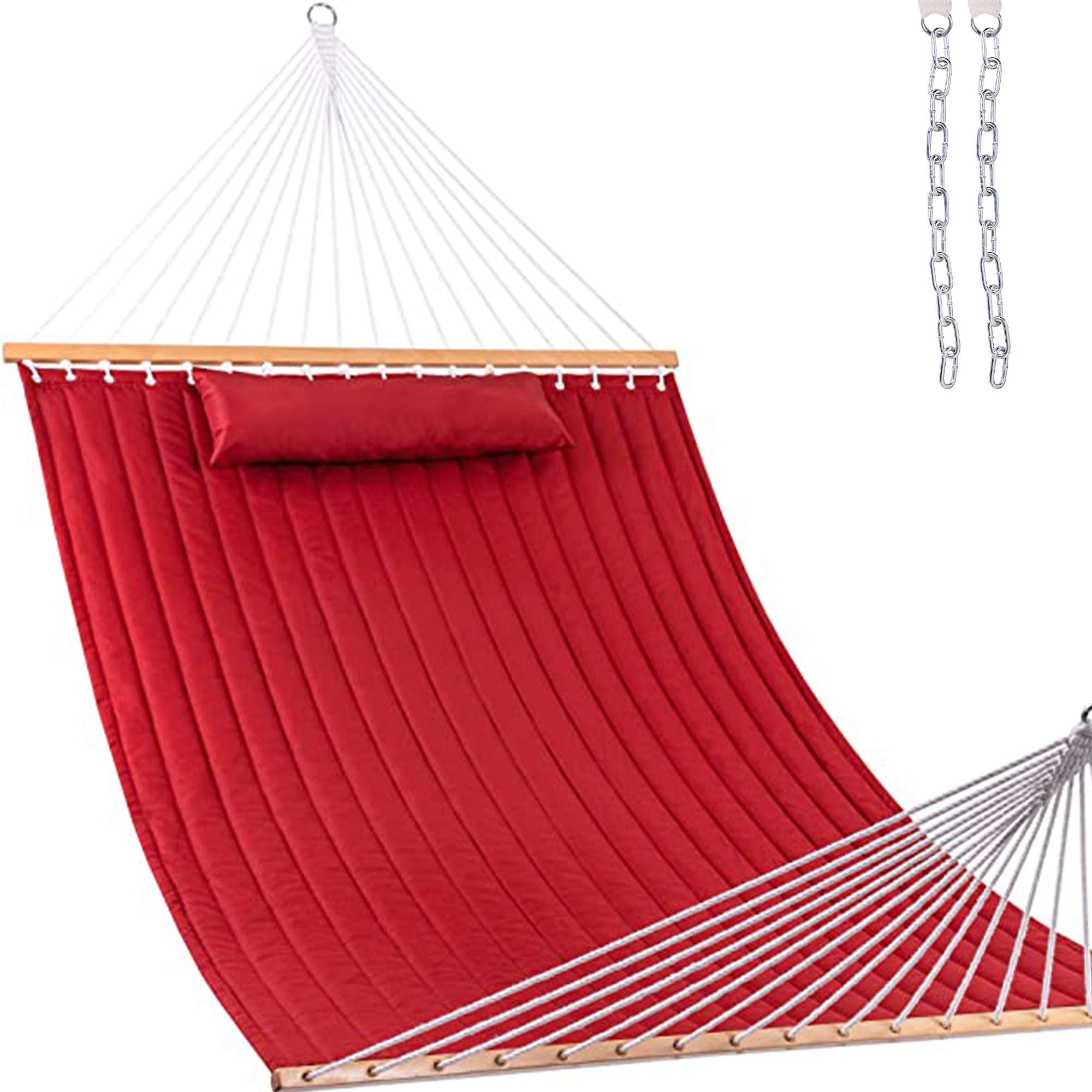 Deluxe Quilted Fabric Hammock with Steel Hammock Stand and Pillow Combo