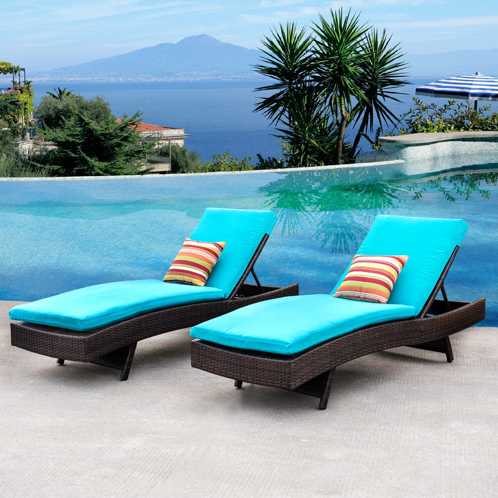 PE Rattan Chaise Lounge Set of 2 With Cushions & Pillows