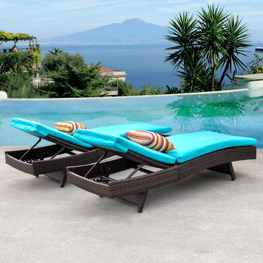 PE Rattan Chaise Lounge Set of 2 With Cushions & Pillows