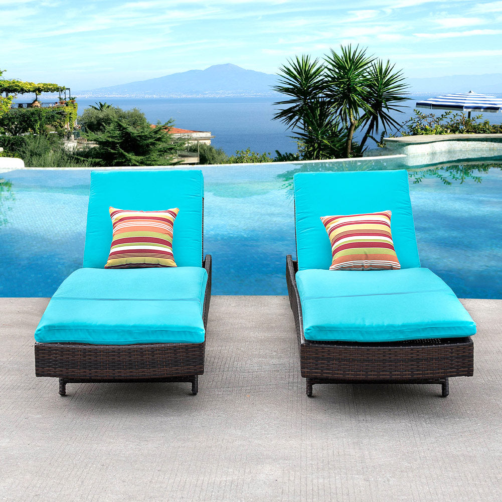 PE Rattan Chaise Lounge Set of 2 With Cushions & Pillows