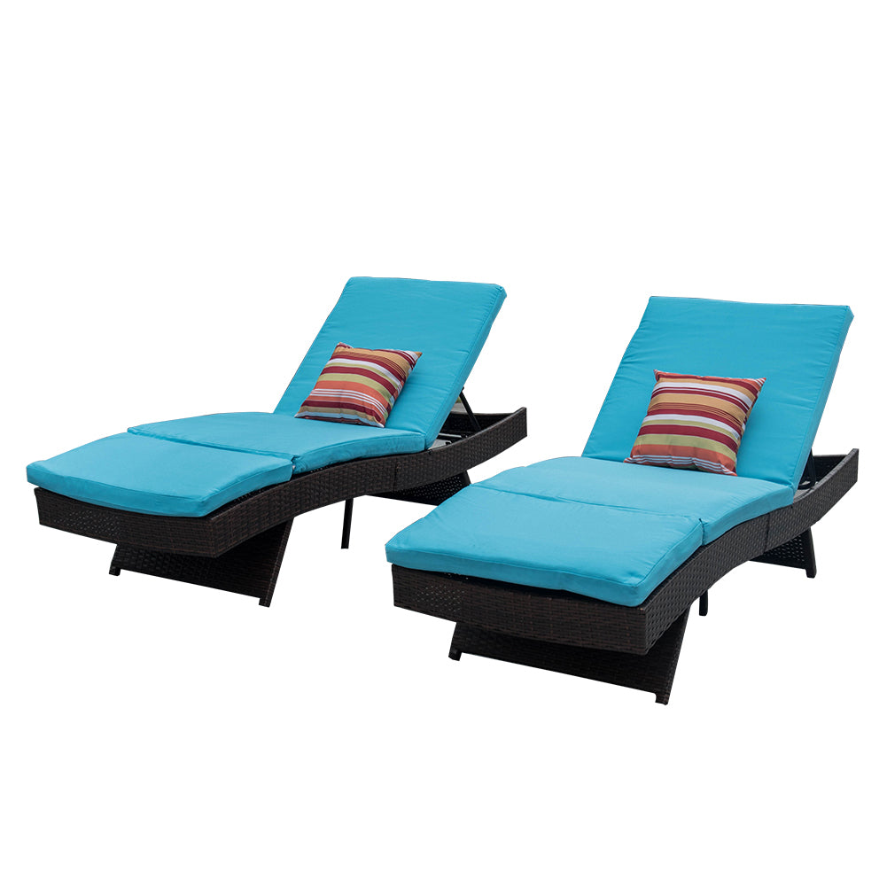 PE Rattan Chaise Lounge Set of 2 With Cushions & Pillows