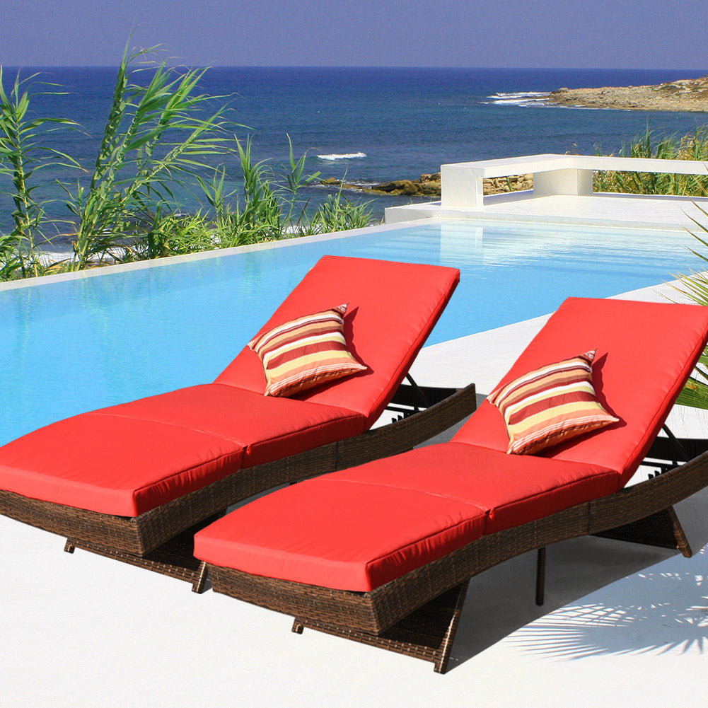 PE Rattan Chaise Lounge Set of 2 With Cushions & Pillows