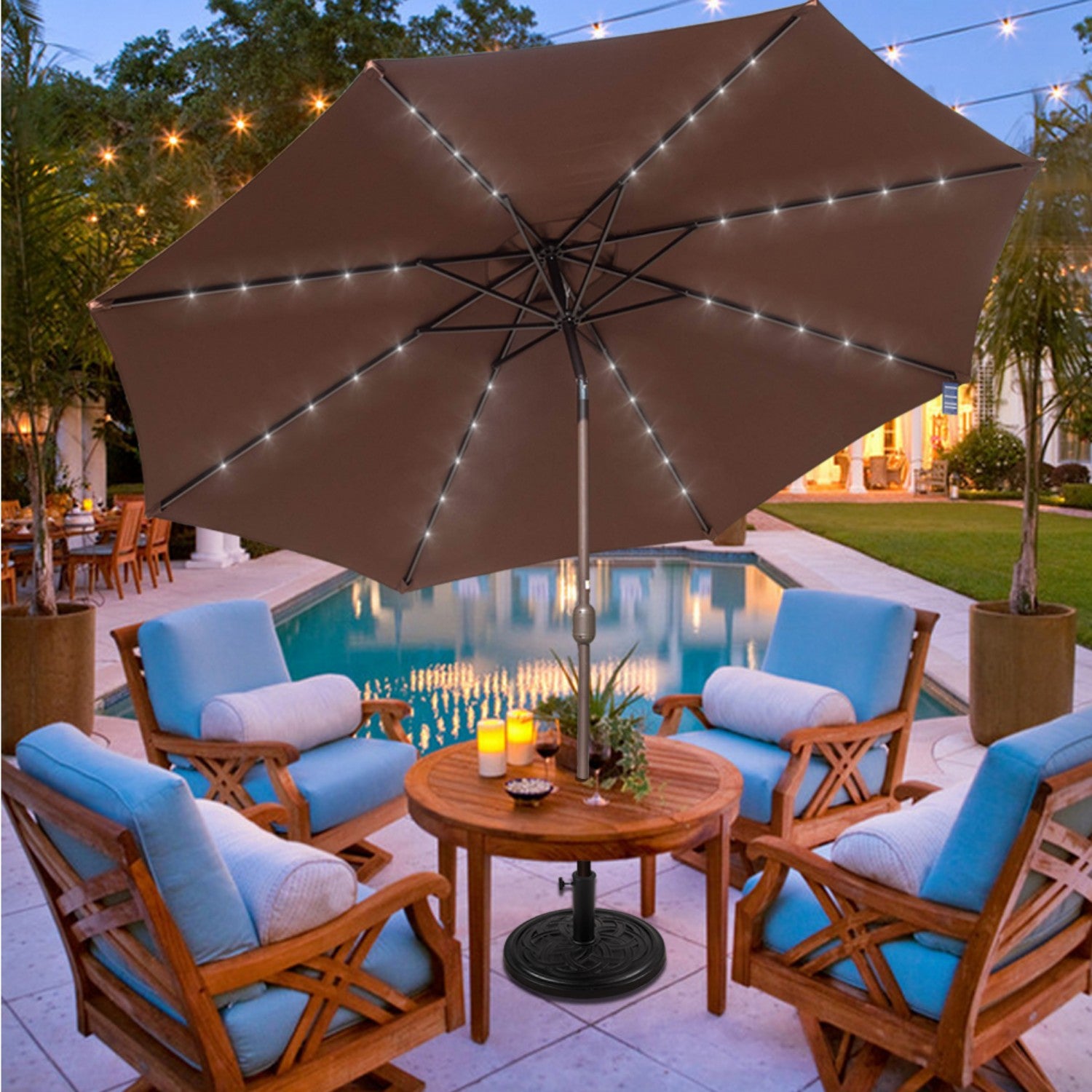 Sundale Outdoor 11FT 40 LED Lights Aluminum Patio Market Umbrella