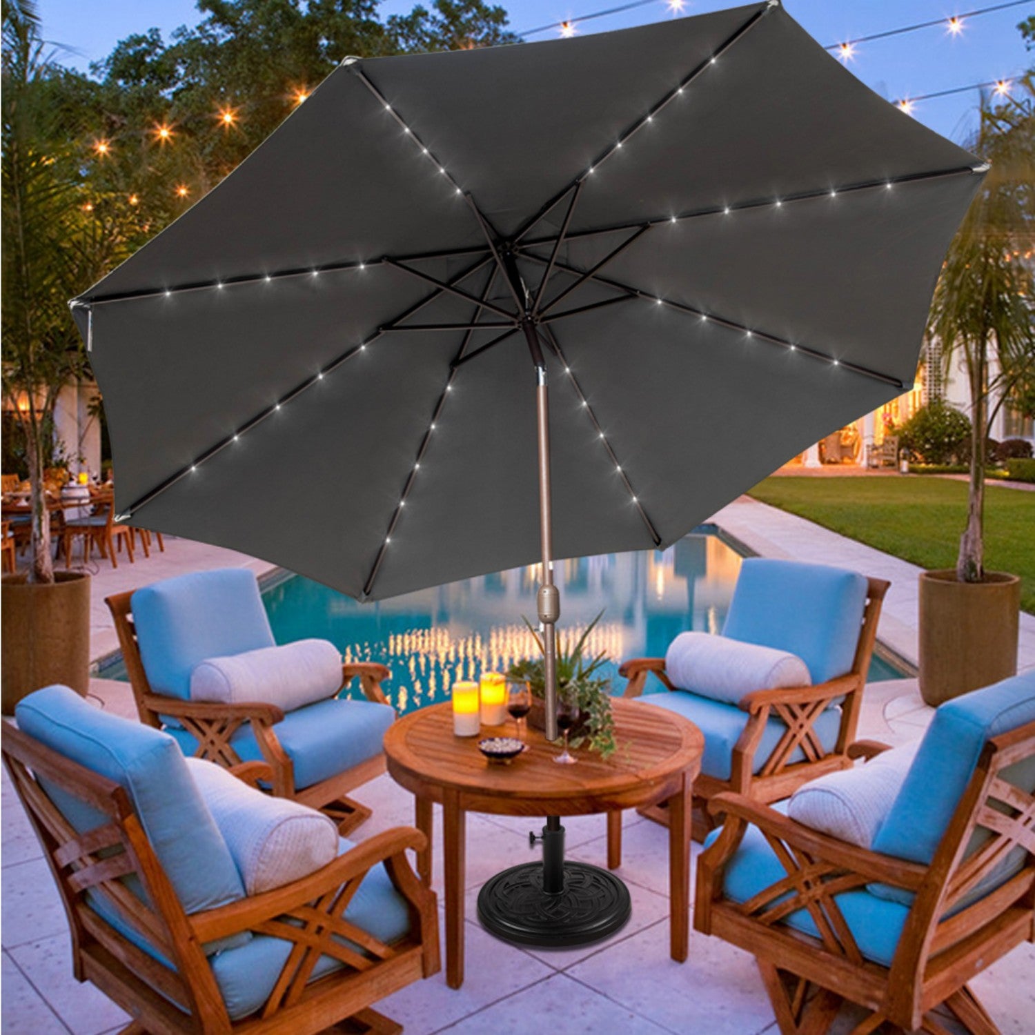 Sundale Outdoor 11FT 40 LED Lights Aluminum Patio Market Umbrella