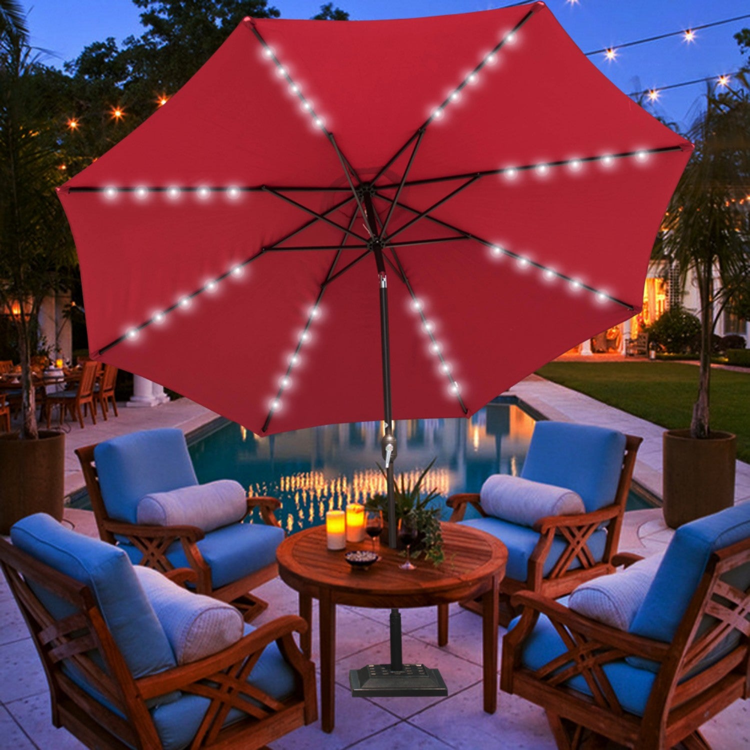 Sundale Outdoor 11FT 40 LED Lights Aluminum Patio Market Umbrella