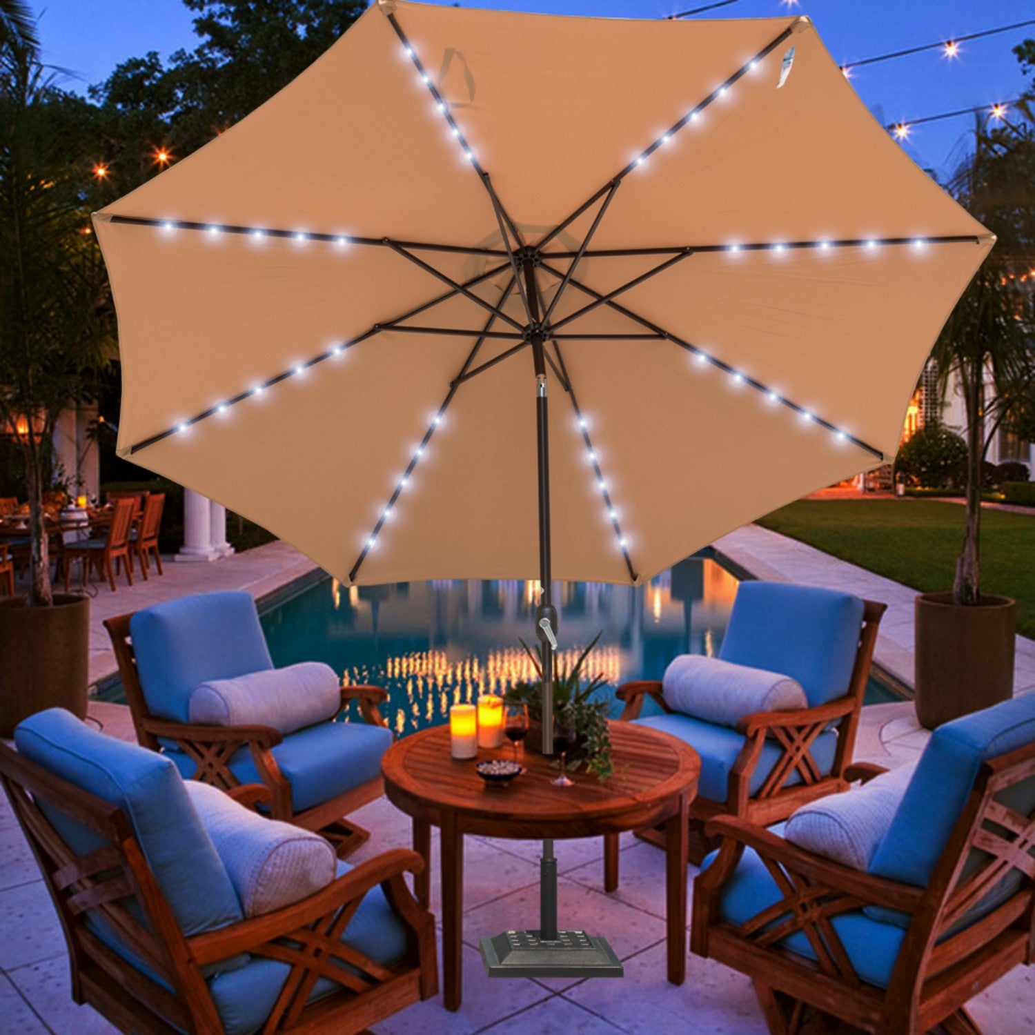 Sundale Outdoor 11FT 40 LED Lights Aluminum Patio Market Umbrella