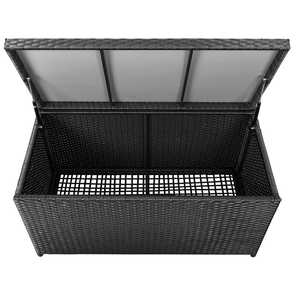 Valita Outdoor Wicker Storage Box, Big Size,Resin Black Rattan