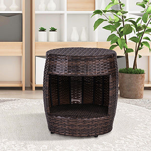 Drum Wicker Side Table